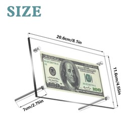 Cuyacili Pack of 2 Acrylic Banknotes Display Frame Acrylic Display Desktop Display Stand Note Holder for Collectors Paper Money Dollar Bill Frame Protector Banknotes 20 x 11.5 cm