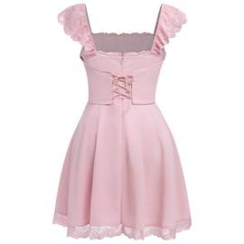 OBEEII Women's Square Neck Strap Lace Mini Dress Flowy A-Line Ruffle Swing Casual Summer Corset Short Dress Sexy Club Party Night Out Graduation Mini Dress Pink XL