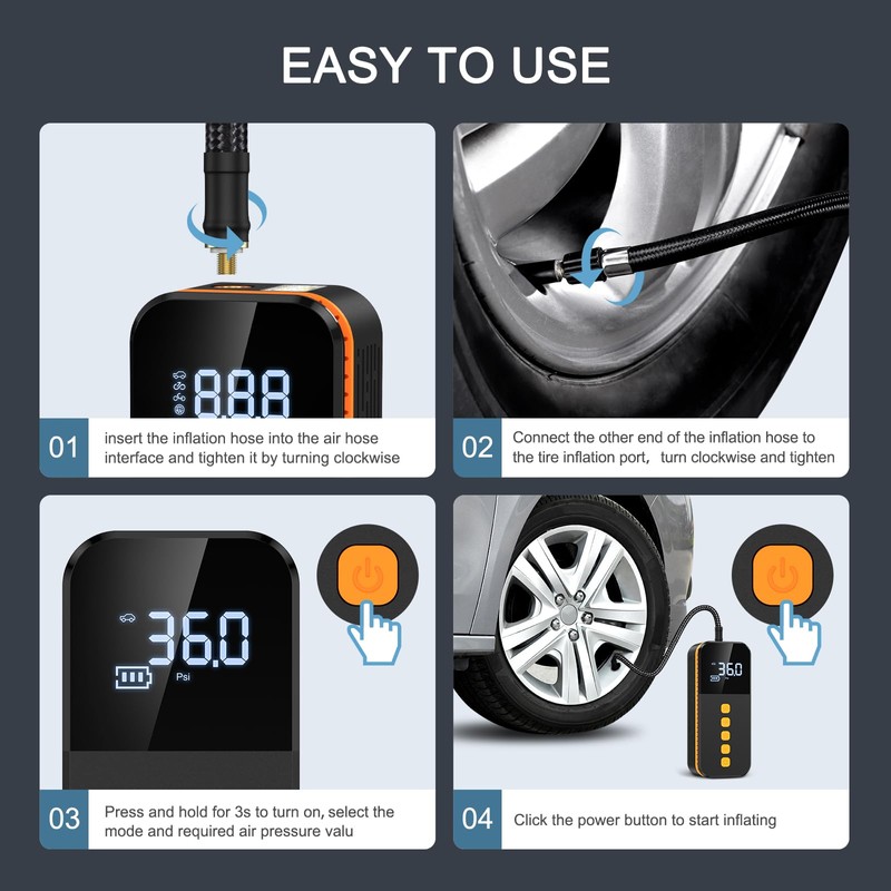 Newest Ankilo Tyre Inflators Portable Air Compressors, Wheel Tire Air