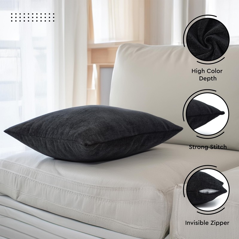 Encasa Chenille Cushion Covers Set of 2 | Black -