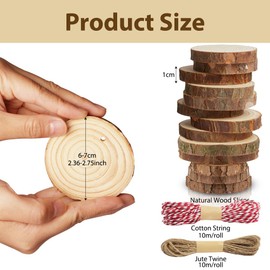 HOTUT 24 PCS 6-7CM Natural Wood Slices, Unfinished Log Slices Wooden Discs with 2 Ropes, No Hole Log Wooden Circles, Circle Wooden Discs for Arts, Christmas or Wedding Ornaments and DIY Crafts