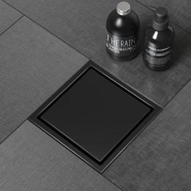WEBANG 4 Inch Shower Square Drain Black Floor Drain with Flange Reversible 2-in-1 Cover Tile Insert Grate Removable SUS304 Stainless Steel CUPC Certified Matte Black