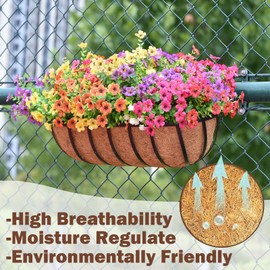 JFFLYIT 2 Pcs 24“ Railing Planter Window Box Deck Railing Planter Boxes with Coco Liner English Horse Trough Planters Metal Wall-Mounted Planters Basket for Outdoor Balcony Porch Fence Patio Rail