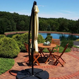 Light Yellow Patio Umbrella with Base Included, Octagonal Canopy Shape, Weight: 25.6, Water Resistant, Crank Lift, Hanging Style, Black Steel Pole Material | All Season Stability in Windy Conditions