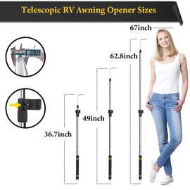 Gzlozak RV Awning Opener Puller Reach Rod, 38" to 64" Awning Pull Rod Tool for RV Canopy Telescopic Stainless Steel Material with Sponge Grips for Tent Shelter Camper Campers RV Awning Parts