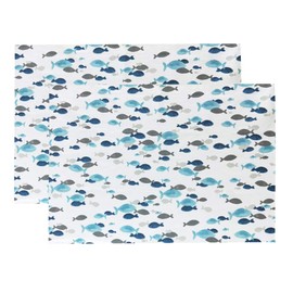 Placemat, Placemat, 2 Pieces, 100% Cotton, 15.7 x 23.6 inches (40 x 60 cm), Scandinavian Style, Fish Pattern, Washable, Lunch Mat, Lunch Cloth, Atmosphere, Stylish, Cute, Household Goods, Children,