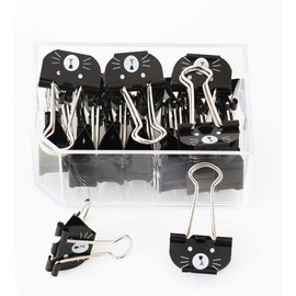 Cute Cat Metal Binder Clips 20Pcs Black Medium Paper Clamps for School Home Desk Organizers Office Supplies