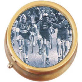 Retro Cyclists Brass Round Pill Box