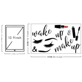 SUPERDANT PVC Wall Stickers Wake Up Make Up Eyelash Cosmetics Pattern Vinyl Lettering Wall Art Decals for Bedroom Powder Room Bathroom Decor 23"x14"