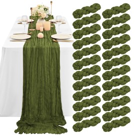 24Pack Olive Green Cheesecloth Table Runner 10FT, Gauze Table Runner 21.5×120inch Cheese Cloth Fabric Semi-Sheer Table Runner for Wedding Reception,Boho Rustic Wedding Party Sheer Bridal Shower Decor