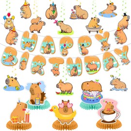 Capybara Party Decorations Cute Animal Birthday Party Decor Supplies Includes Happy Birthday Banner Capybara Hanging Swirls Honeycomb Centerpiece
