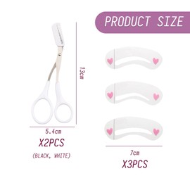 2 pieces stainless steel eyebrow trimmer scissors and 3 parts eyebrow trimming templates, aids for eyebrows, eyebrow beauty tools, multifunctional scissors