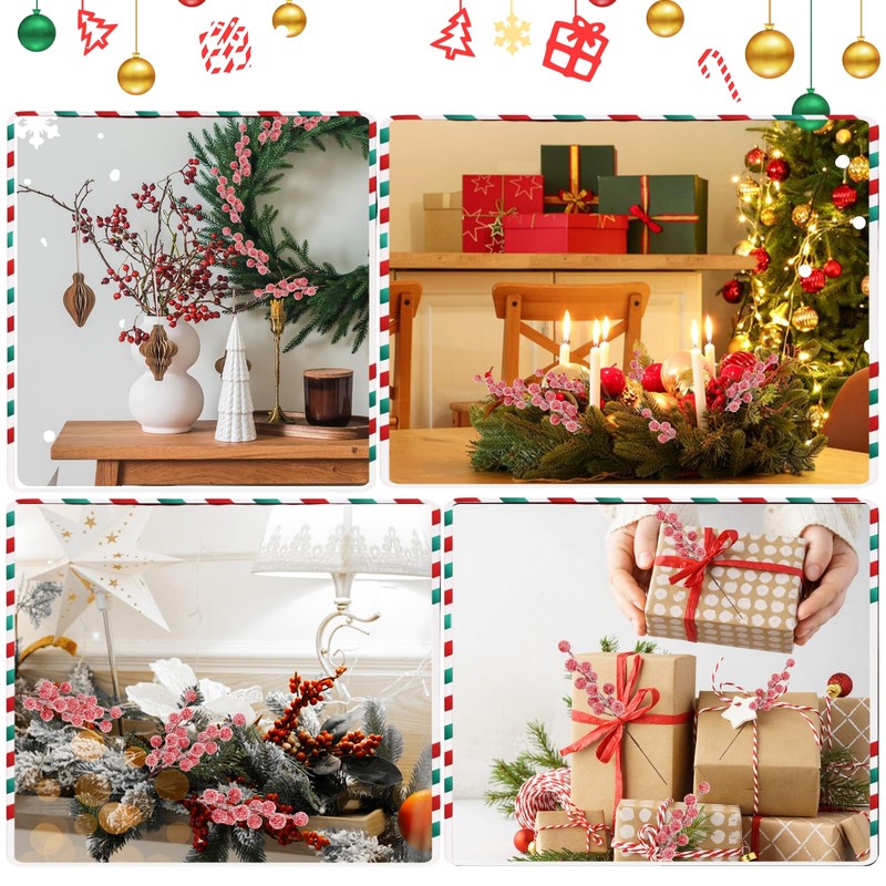 OMIGA 24 Pcs Christmas Berry Decorations 8.6 inch Length Holly