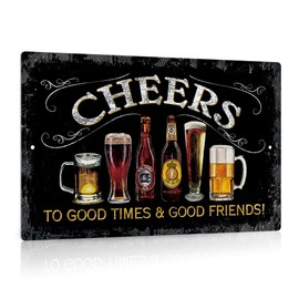 Putuo Decor Cheers Metal Tin Sign, Bar Signs For Home Bar Pub Man Cave Wall Decor To Good Times 8 Good Friends! 8"x12"
