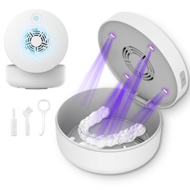 HIROYO U-VC Retainer Cleaning Machine with Fan, U-VC Retainer Case, with Braces Case, Mouth Guard Case, Dentures, Aligner Case in Just 3 Minutes with Vent Holes and Built-in Mirror (White)