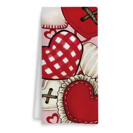Fuasei Valentines Love Heart Kitchen Towels, Red and White Valentines Dish Towels Tea Towels, Valentine Hand Towels for Bathroom, Valentines Kitchen Bathroom Decor, 16x24 Inch