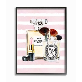 Stupell Industries High Fashion Makeup Cosmetics with Chic Pink Stripes Wall Art, 11 x 14