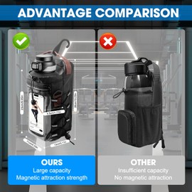 Magnetic Gym Bag for Men and Women, Upgraded Small Gym Bag with Hook and Clear Design Phone Bag, Magnetic Water Bottle Holder with Adjustable Strap