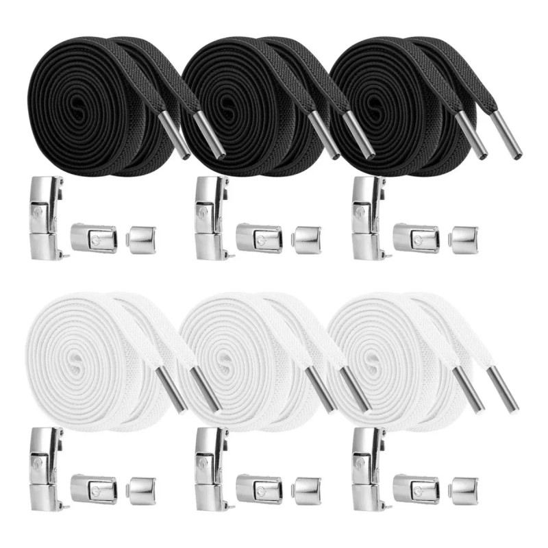 6 Pares Agujetas Sin Nudo Elásticas Hebilla Metal Para Tenis
