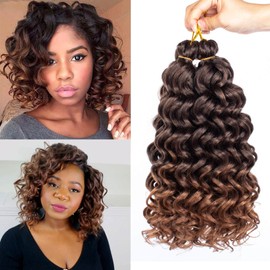 Ocean Wave Crochet Hair 7packs Boho Style Hawaii Curly Ombre Brown Crochet Braids Beach Curl Synthetic Braiding Hair for Black Women Extensions (14 Inch, T30)