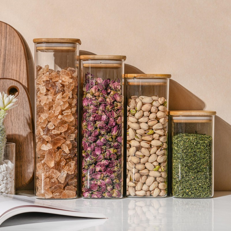 D2scrma 37oz Rectangle Airtight Glass Storage Containers with Bamboo Lids