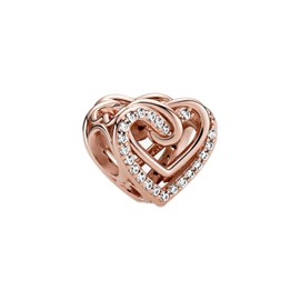 Lkwrideiny Rose Gold Sparkling Entwined Hearts Charm 925 Sterling Silver Pendant,Jewelry Beads Gifts for Women Bracelet&Necklace