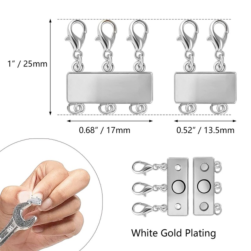 Magnetic Necklace Clasps, 2PCS 14 Whitegold Multi Magnetic Necklace Layering