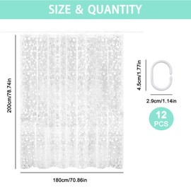 IETWATE Waterproof Shower Curtain, 180 x 200 cm 3D Pebble Shower Curtains for Bathroom, Clear Shower Curtain Proof Resistant, PEVA Extra Long Shower Curtain with 12 Hooks, for Home