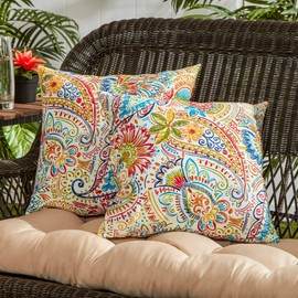 South Pine Porch Outdoor 17-inch Square Accent Pillow, Set of 2, Jamboree Paisley 2 Count