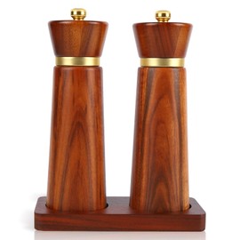Wooden Salt and Pepper Grinder Set, Salt grinder Refillable with adjustable Coarseness, Acacia Wood pepper grinder manual, Salt and Pepper Shakers Matching Wooden tray-Ideal for Gifting