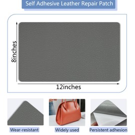 Giftmeet Self Adhesive Leather Repair Patch, Gray Vinyl Repair Patch Kit for Car Seat, 8×12 Inch Sofa Leather Repair Patch Furniture for Couch, Handbag, Kitchen Stools, Cabinets, Wall 2 Pcs