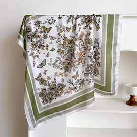 27.5" Silk Scarf of Women's Fashion Head Scarf Square Neck Satin Scarfs for Bag Hair Scarves Gift (Butterfly/Green)