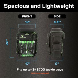 Evolution Outdoor Evolution Fishing Drift Series 3700 Tackle Backpack with QuikLatch System & 2 Rod Holders C Green, Heavy Duty Fishing Backpack w/ 6 Tackle Trays