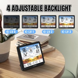 Raddy AG7 Weather Station Wireless Indoor Outdoor Thermometer, 7.4'' Digital Color Display Atomic Weather Clock, Temperature Humidity Monitor with Weather Forecast and Barometric Pressure