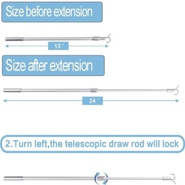 Lyfengdeam 2Pcs Aluminum Alloy Telescopic Draw Rod - Adjustable 33-61cm Length Window Blinds Pull Rod, Easy-to-Pull Blind Tilt Wand, Portable Blinds Rod for Window Shades and Clothes Hanger Hook Pole