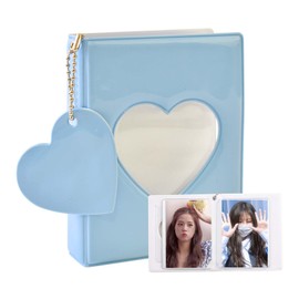 Jiayaus Mini Photo Album Can Store 32 Sheets, Blue Heart Kpop Photocard Binder with Heart Pendant, Photo Album Suitable for Storing Idols, Cards, Stickers