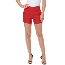 HDE Chino Shorts for Women 4" Inseam Elastic High Waisted Casual Summer Shorts Red - L