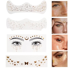 Face Tattoo Glitter Freckles，4Pcs Face Glitter Makeup Speckles，Gold Glow Up Makeup Patches，Glitter Makeup Accessories for Women，Festival Makeup Rave Accessories,Face Glitter Speckles Patches for Women