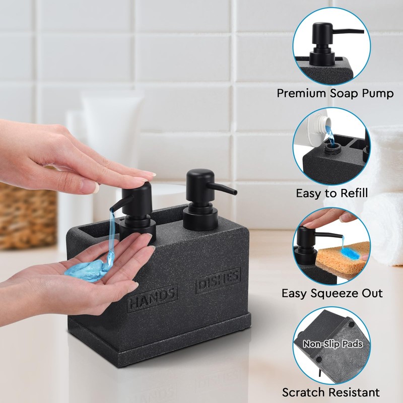 Kitchen Soap Dispenser Set,Hand and Dish Soap Dispenser,Sponge Caddy and