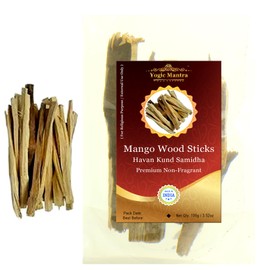 Yogic Mantra Mango Wood Havan Samidha Sticks | 100g Raw Dry Yagya Wood for Burning | Hawan Kund Home Puja Samagri | Navagraha Shanti Pooja Samagri | Holy Hindu Religious Ceremony, Worship, and Rituals