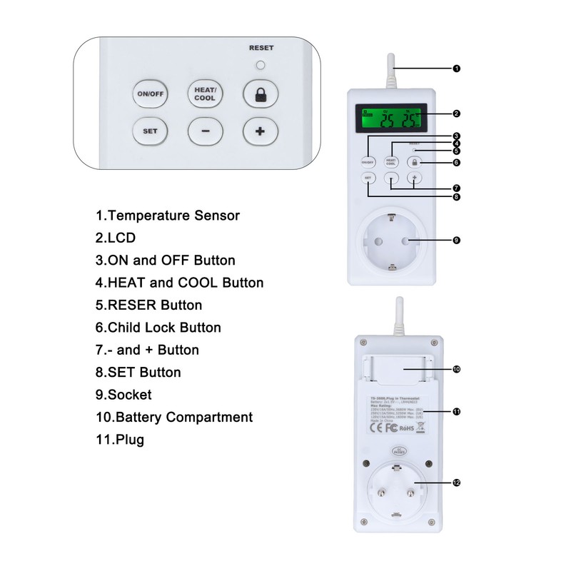 Thermostat Outlet Wireless Programmable Automatic Temperature Controller Socket Switch EU