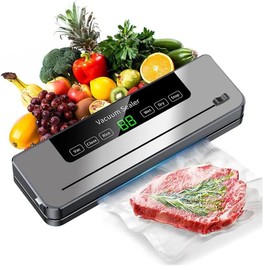 Máquina Selladora al Vacío Compacta, 120W Sellador Automático con Un Solo Toque de Alimentos, Rápido y Eficiente Selladora al Alto Vacio con Bolsas, Cortador, Desinfección ultravioleta (Gris)