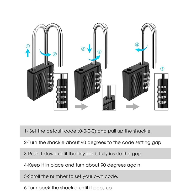 Combination Lock 4 Digit Padlock with Long Shackle for School