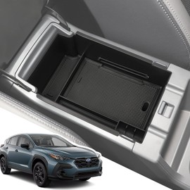LANGBEAN Center Console Organizer for 2024 2025 Subaru Crosstrek & Impreza, ABS Armrest Storage Box with Car Tissue Holder, Middle Console Tray Organize, Armrest Insert Container Pallet, Black
