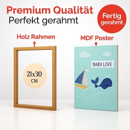 KB04 Children's Pictures with Wooden Frame | Ready to Hang Pictures Nursery Decoration Boy Baby Room Decoration Girls Boys Baby Room Decoration Toddler Room Poster Set of 3 Wall Pictures A4 30 x 21 cm