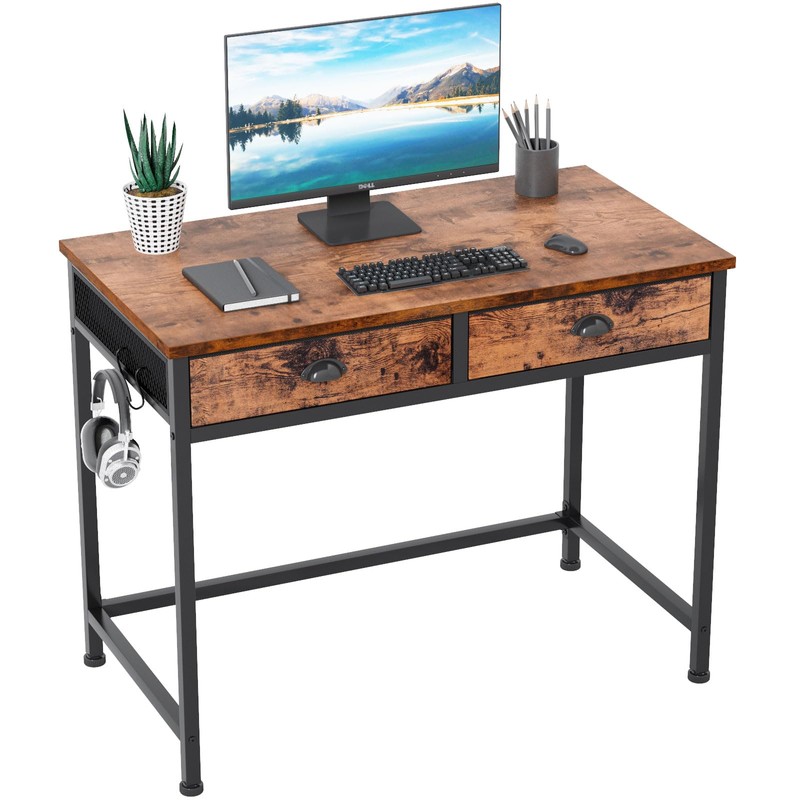 Furologee Computer Desk with 2 Fabric Drawers, 36 Inch Small