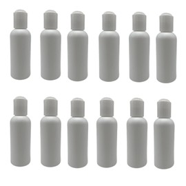 Botellas de plástico Cosmo blanco de 2 onzas, paquete de 12 botellas vacías recargables, sin BPA, aceites esenciales, aromaterapia, tapa de disco de presión blanca, fabricadas en los Estados Unidos, por Natural Farms..