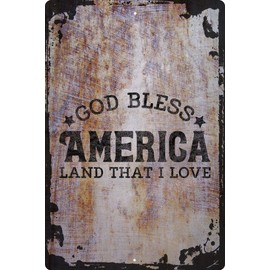 Wall Art Tin Sign God bless America land that I love freedom united states Beige Home Decor Funny Gift 12 x 8 Inch