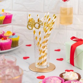 10 x Gold Engagement Rings Paper Straws | Bachelorette Party Straws