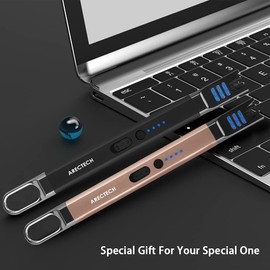 ARECTECH Electric Candle Lighter Rechargeable USB Long Gill Lighter for Candle Cooking Camping BBQs Fireworks (Black&Champagne Gold, Pack of 2)